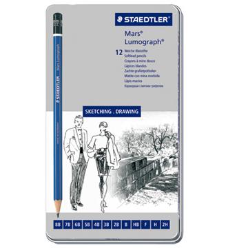 STAEDTLER 施德樓 100頂級藍桿繪圖鉛筆 12支鐵盒鉛筆組