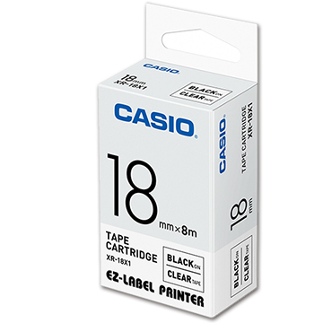 CASIO 標籤機專用色帶-18mm【共有9色】透明底黑字XR-18X1
