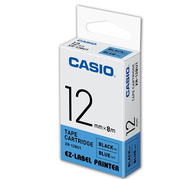 CASIO 標籤機專用色帶-12mm【共有9色】藍底黑字XR-12BU1