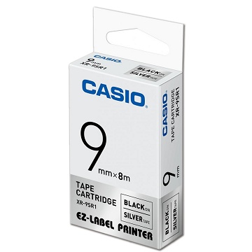 CASIO 標籤機專用色帶-9mm【共有9色】銀底黑字XR-9SR1