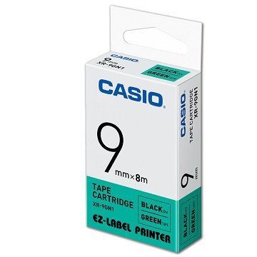 CASIO 標籤機專用色帶-9mm【共有9色】綠底黑字XR-9GN1