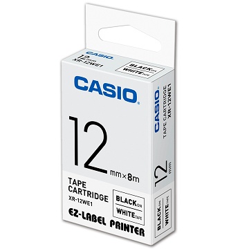 CASIO 標籤機專用色帶-12mm【共有9色】白底黑字XR-12WE1