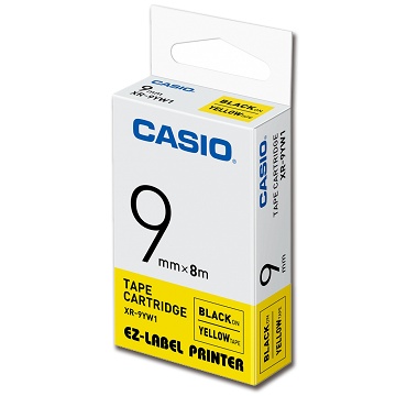 CASIO 標籤機專用色帶-9mm【共有9色】黃底黑字XR-9YW1
