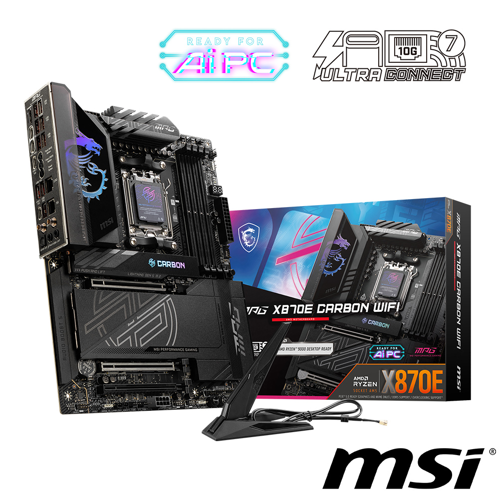 【C+M超值組】微星MPG X870E CARBON WIFI 主機板+AMD Ryzen 5-9600X 3.9GHz 6核心 中央處理器