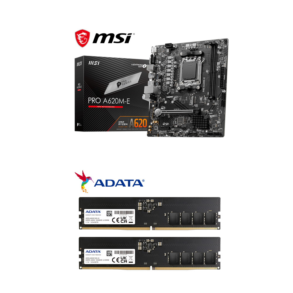 微星 PRO A620M-E 主機板+威剛 DDR5-4800 8GB (記憶體x2支)