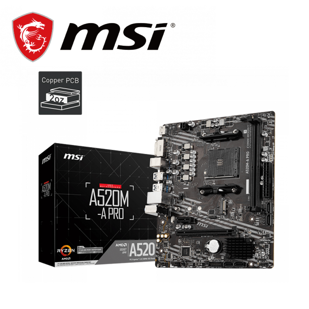 微星 A520M-A PRO 主機板+AMD R5 3400G 代【4核/8緒】中央處理器