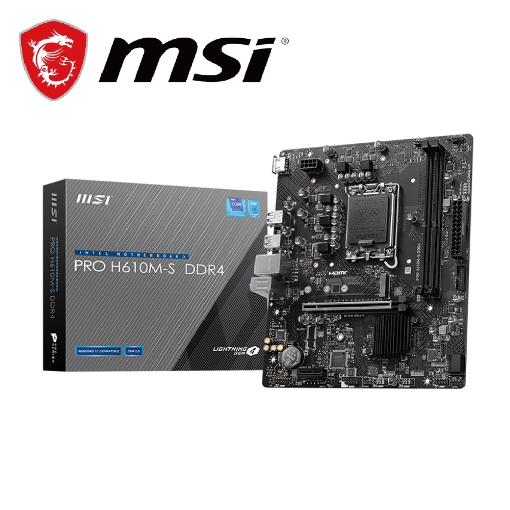 微星 PRO H610M-S DDR4 主機板+Intel i3-12100F 4核8緒+N210-MD1G/D3 顯示卡