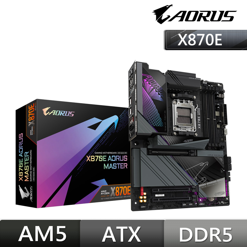【C+M超值組】技嘉 X870E AORUS MASTER AMD 主機板+AMD Ryzen 7-9700X 3.8GHz 8核心 中央處理器
