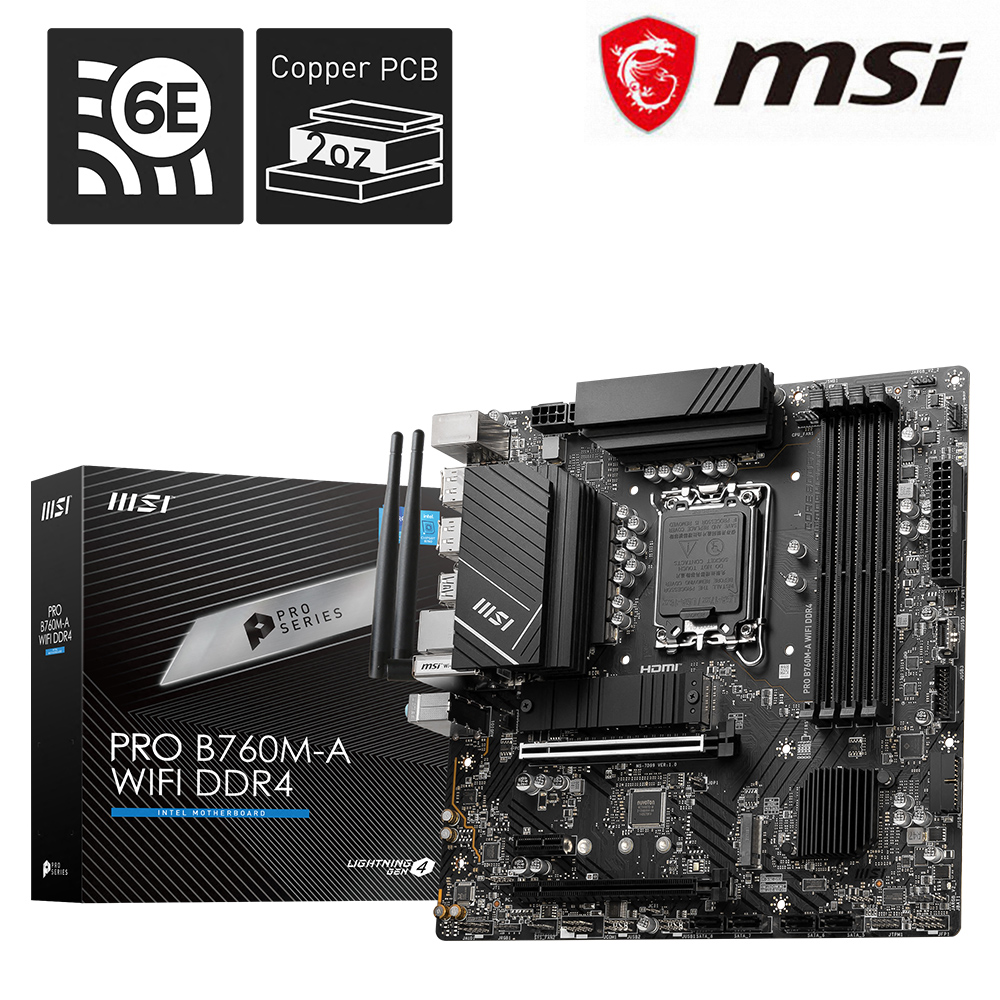 【C+M超值組】微星 PRO B760M-A WIFI DDR4 主機板+Intel Core i5-14400F 十核心 中央處理器 盒裝
