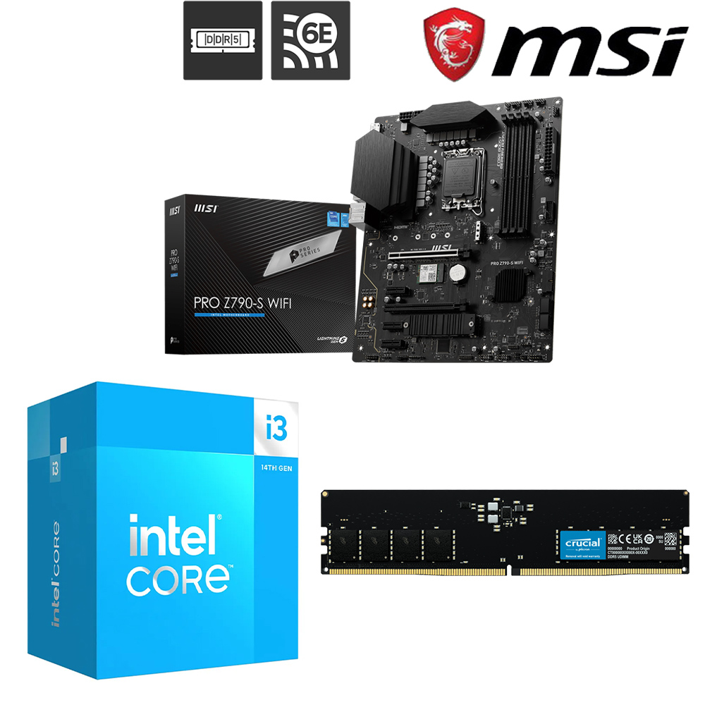 Intel I3-14100 四核心+微星PRO Z790-S WIFI +美光 16G DDR5-5600 記憶體 組合包