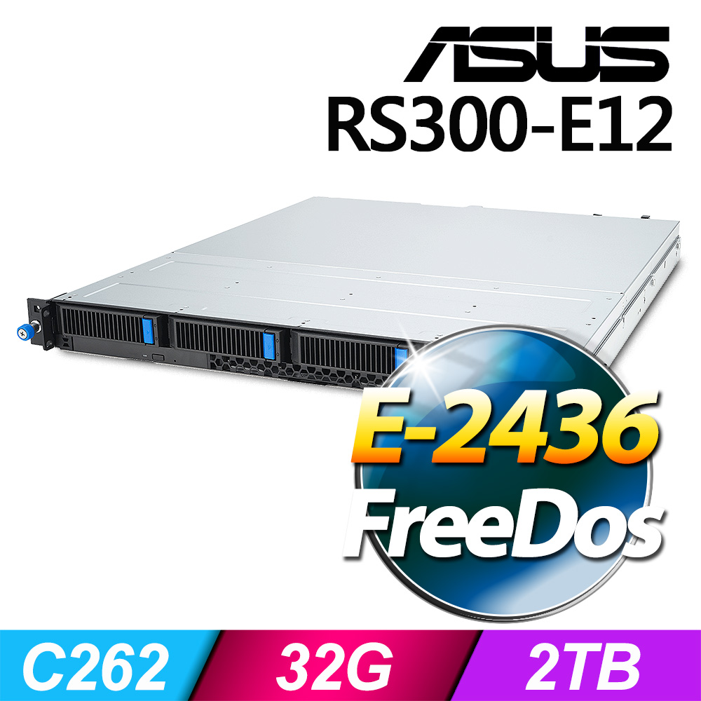 (商用)ASUS RS300-E12 伺服器(E-2436/32G/2T/FD)