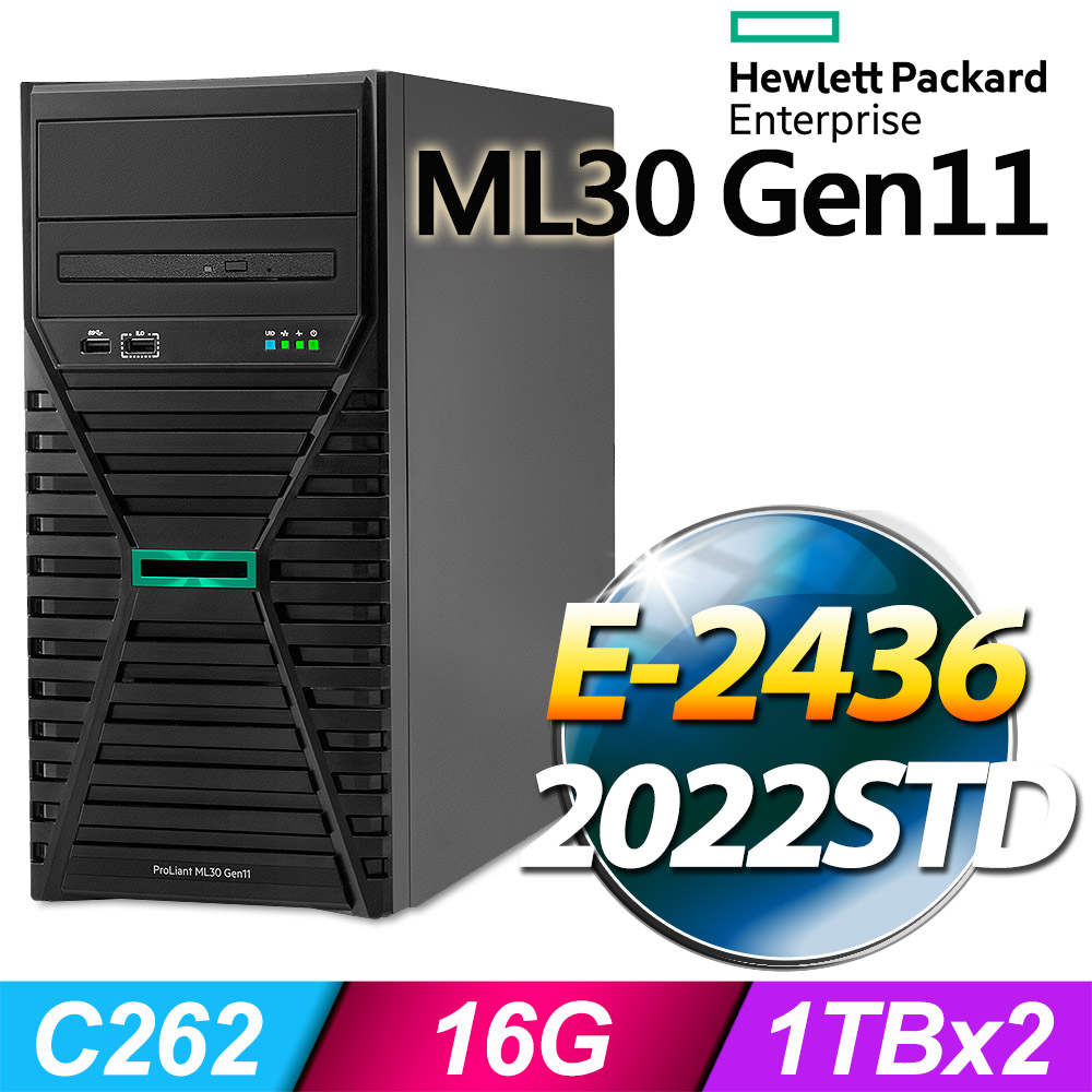 (商用)HPE ML30 Gen11 伺服器(E-2436/16G/2T/2022STD)