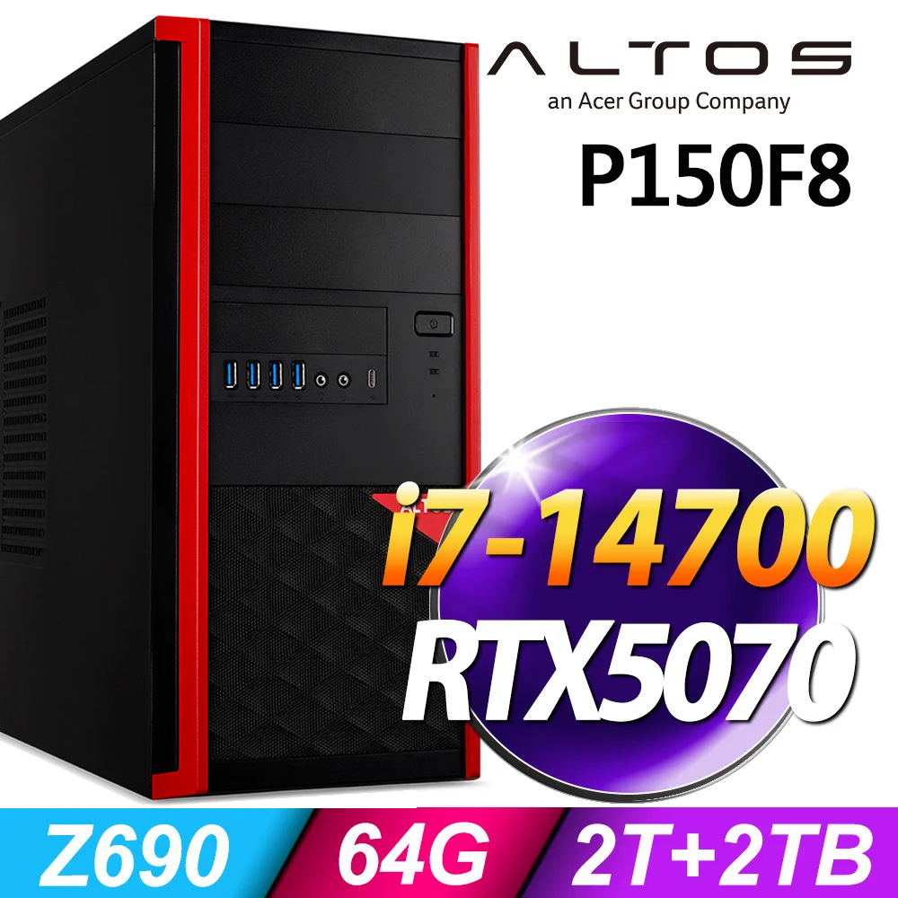 ACER 宏碁 Altos P150F8系列 - i7處理器 - 64G記憶體 /2TB+2TB SSD / RTX5070 電競顯卡 / Win11專業版