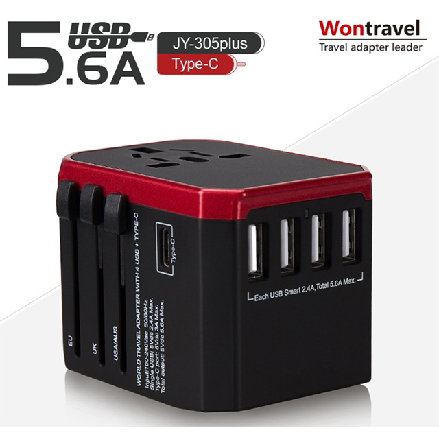 Wontravel JY-305 PLUS 全球通用 旅行 轉換插頭(5.6A)【黑+紅】