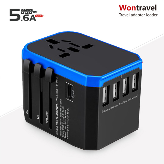 Wontravel JY-305 PLUS 全球通用 旅行 轉換插頭(5.6A)【黑+寶藍】