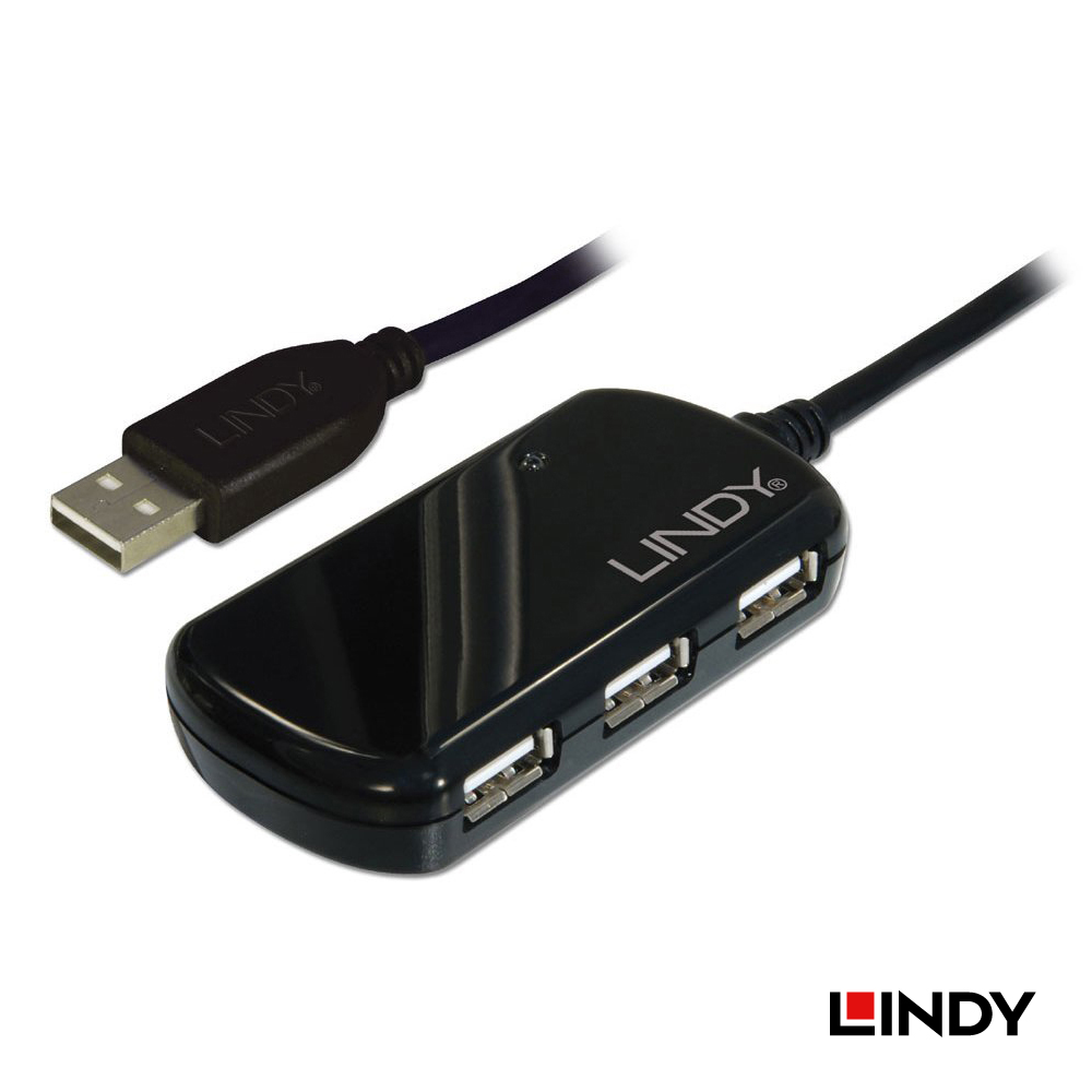 LINDY 林帝 USB 2.0 Type-A/公 To Type-A母 主動式4埠延長集線器 8m (42781)