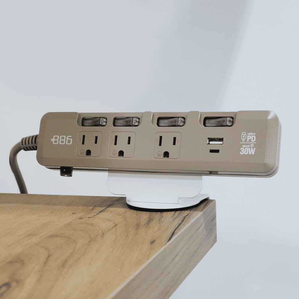【aka】轉轉延長線 桌夾式獨立開關3插座3孔 USB+TYPE C (1.8m)