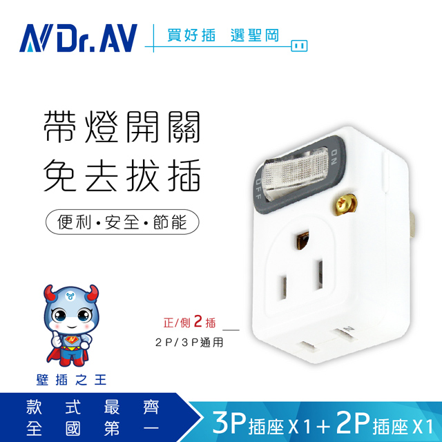 【NDr.AV聖岡科技】TNT-827S 節電1開2插分接器(3P+2P)、插頭、壁插、充擴座