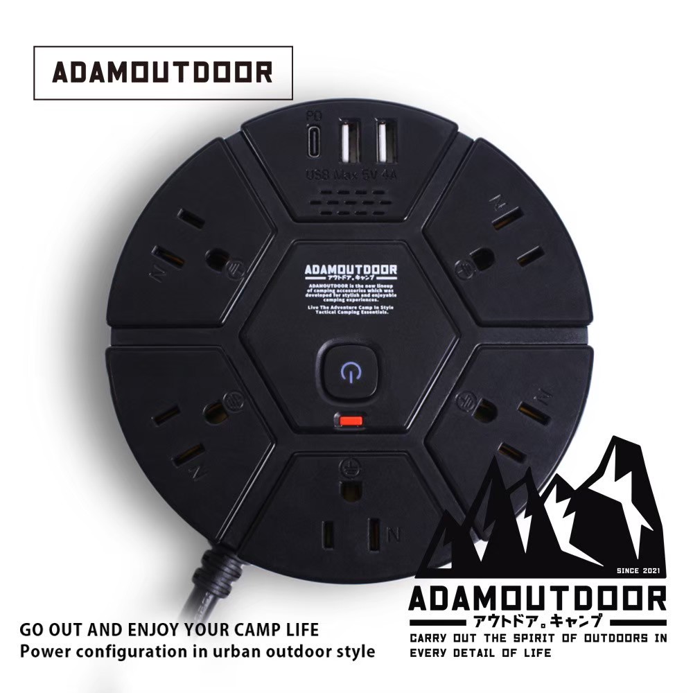 ADAMOUTDOOR 5座PD延長線1.8M(ADPW-PS351PDBK)黑