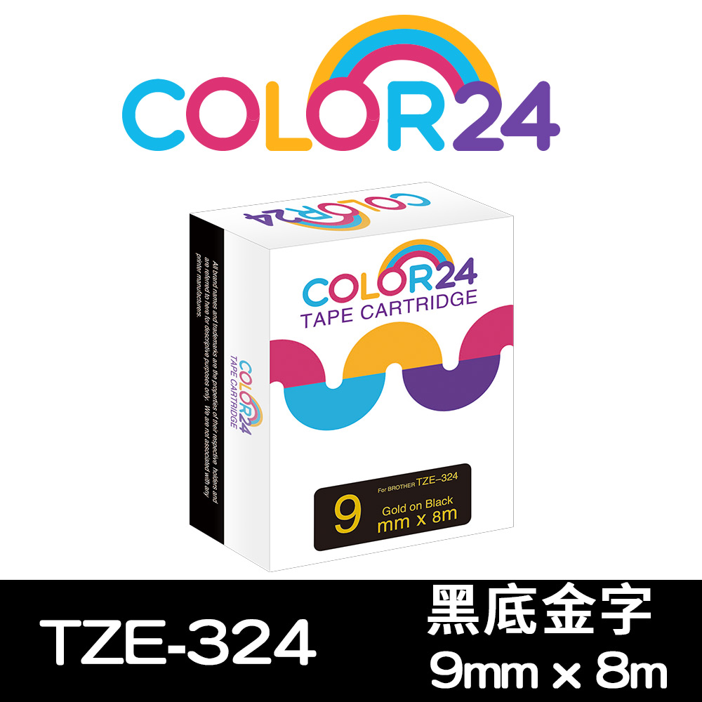 【Color24】for Brother TZ-324 / TZe-324 黑底金字相容標籤帶(寬度9mm)