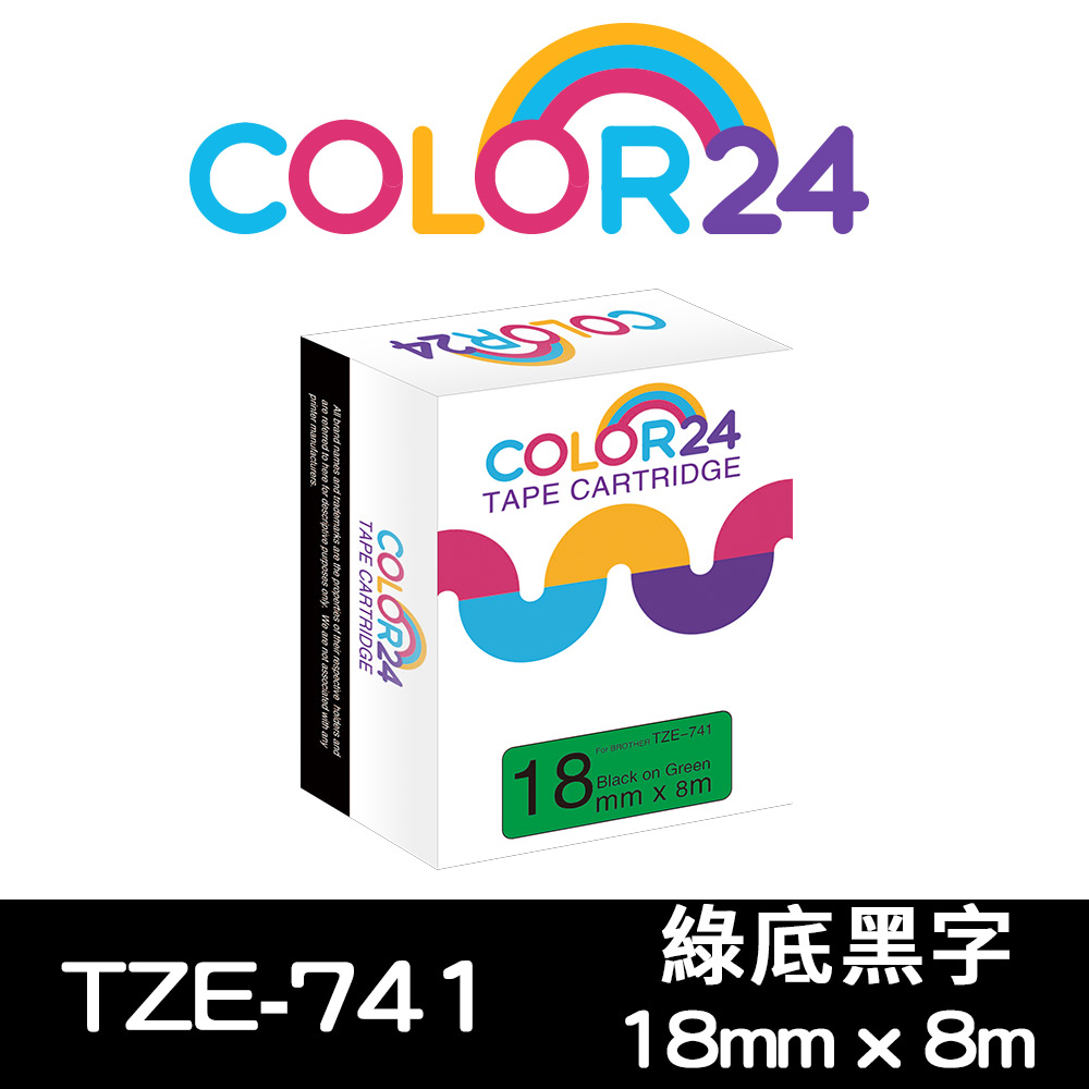 【Color24】for Brother TZ-741 / TZe-741 綠底黑字相容標籤帶(寬度18mm)