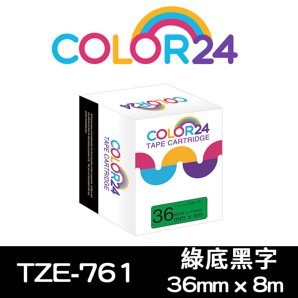 【Color24】for Brother TZ-761 / TZe-761 綠底黑字相容標籤帶(寬度36mm)