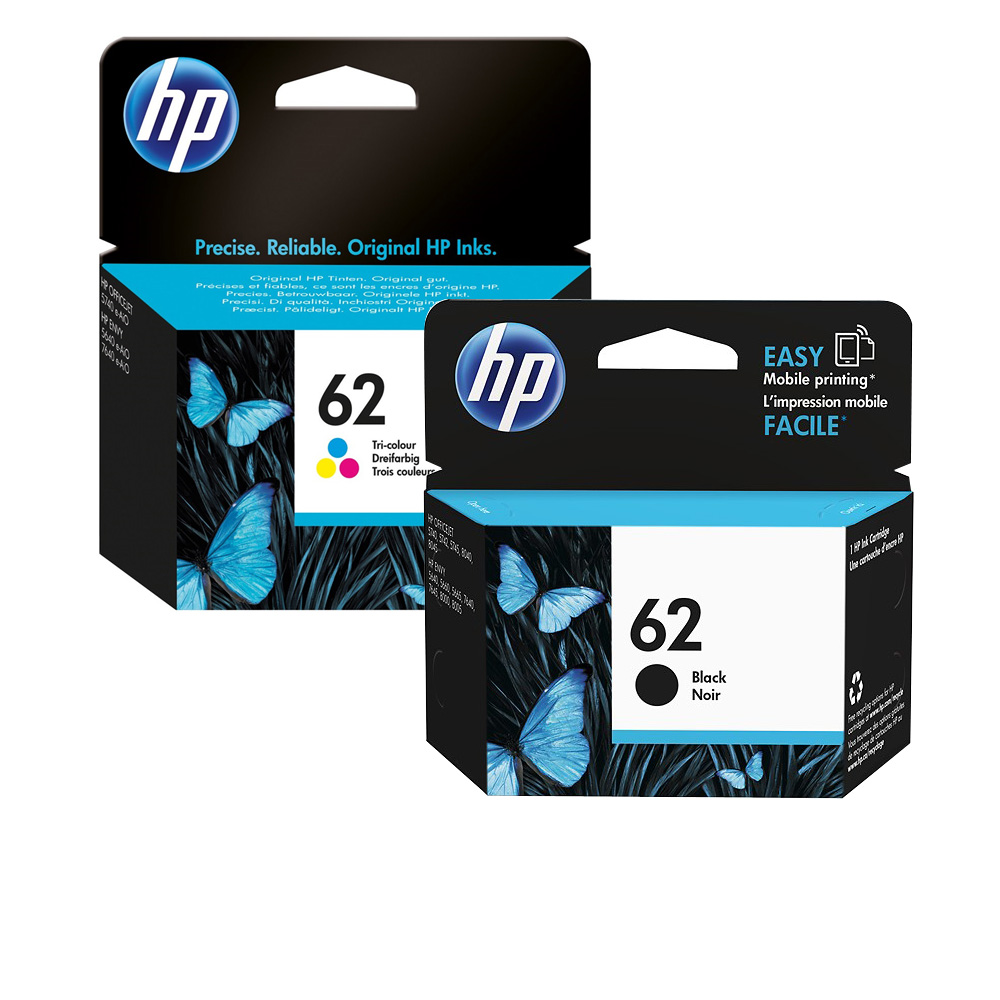 【1黑1彩組】HP NO.62(C2P04AA) 黑色 原廠墨水匣+HP NO.62(C2P06AA) 原廠彩色墨水匣