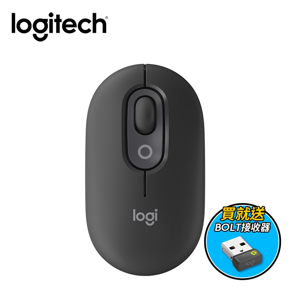 【Logitech 羅技】POP MOUSE 無線藍芽滑鼠+接收器｜石墨黑