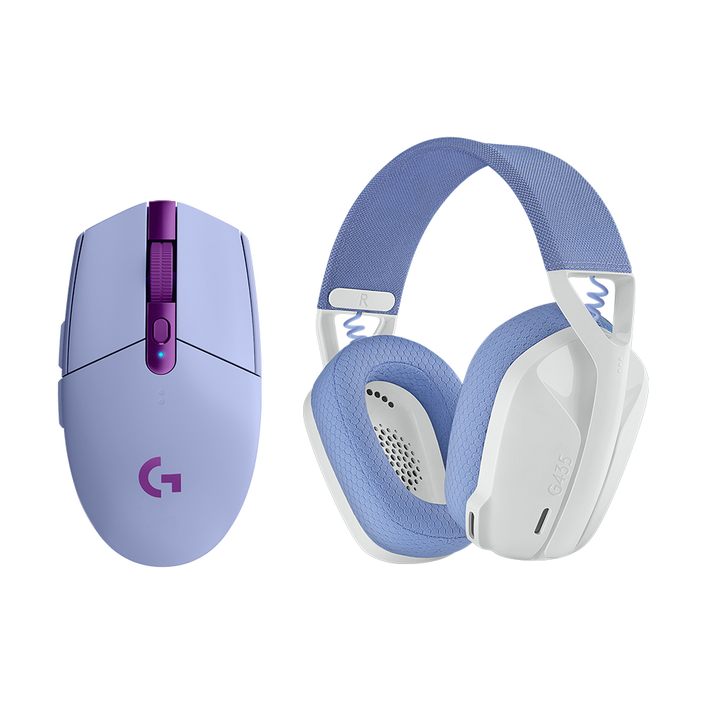 羅技 G435 輕量雙模無線藍芽耳機(白)+ G304 電競滑鼠(紫)