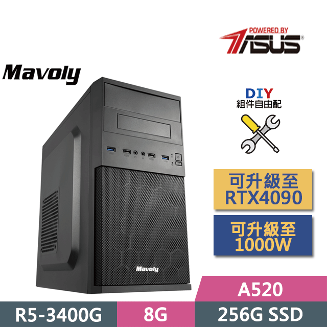 (DIY)華碩A520平臺【風雲變色】(R5-3400G/A520/8G/256G SSD/300W/DIY自選升級)