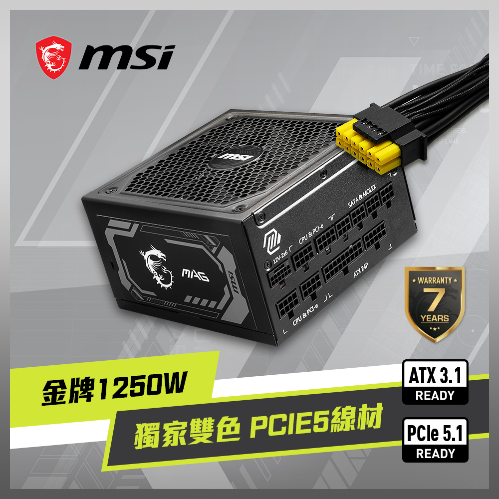 MSI MAG A1250GL PCIE5 電源供應器