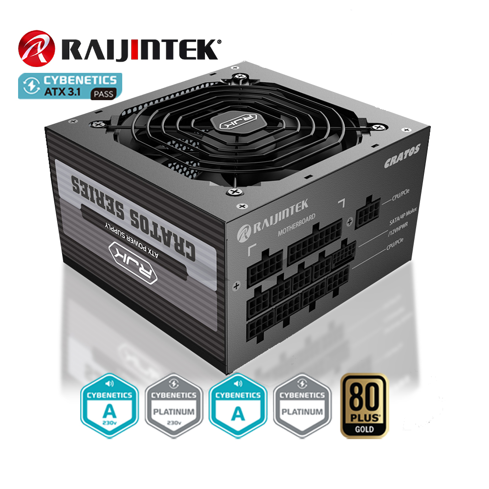 【RAIJINTEK】歐美精品CRATOS 1200W ATX3.0 電源-80Plus金牌 黑色
