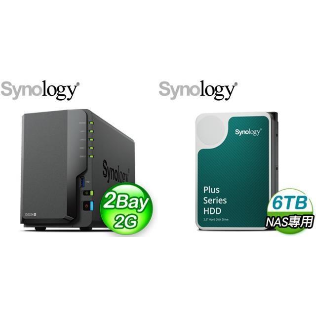 ☆促銷組合★ Synology DiskStation DS224+ 2Bay+HAT3300 PLUS 6TB (X2)