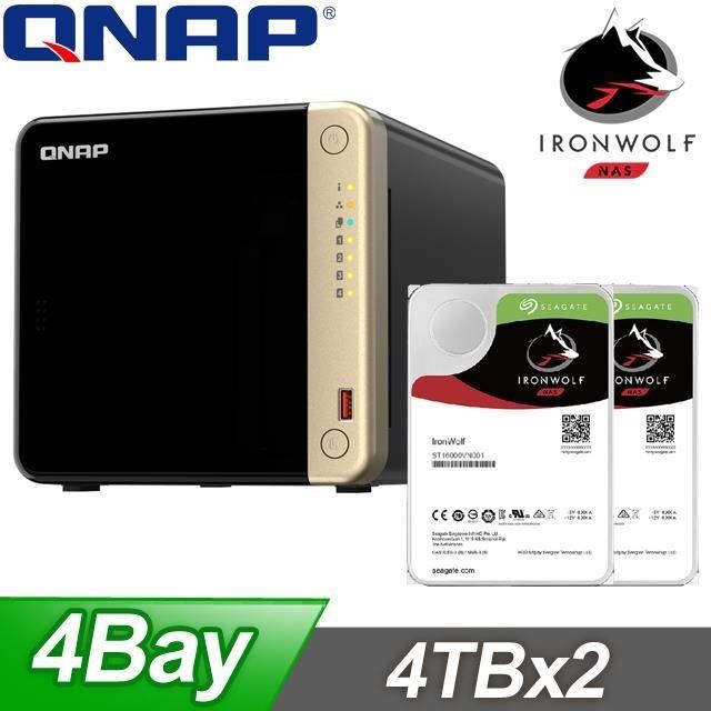 〈促銷組合〉QNAP TS-464-8G NAS+Seagate 那嘶狼Pro 4TB(X2)