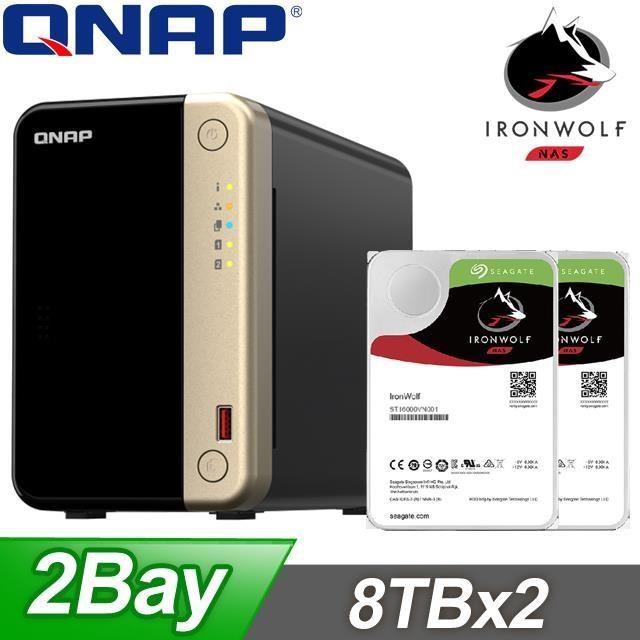 〈促銷組合〉QNAP TS-264-8G NAS+Seagate 那嘶狼 8TB(X2)