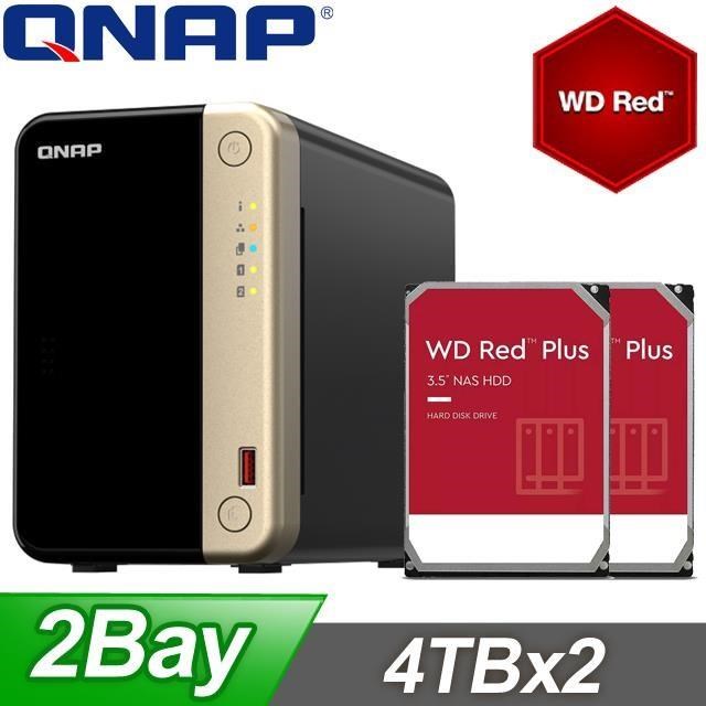 〈促銷組合〉QNAP TS-264-8G NAS+WD 紅標 Plus 4TB(X2)