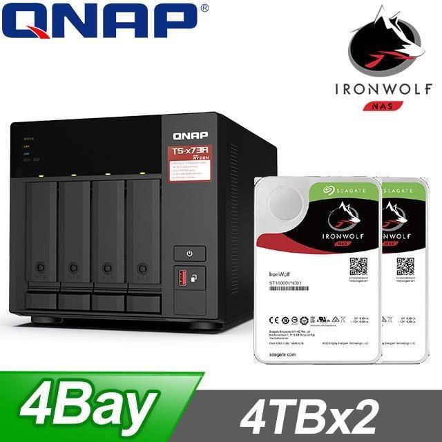 〈促銷組合〉QNAP TS-473A-8G NAS+Seagate 那嘶狼Pro 4TB(X2)