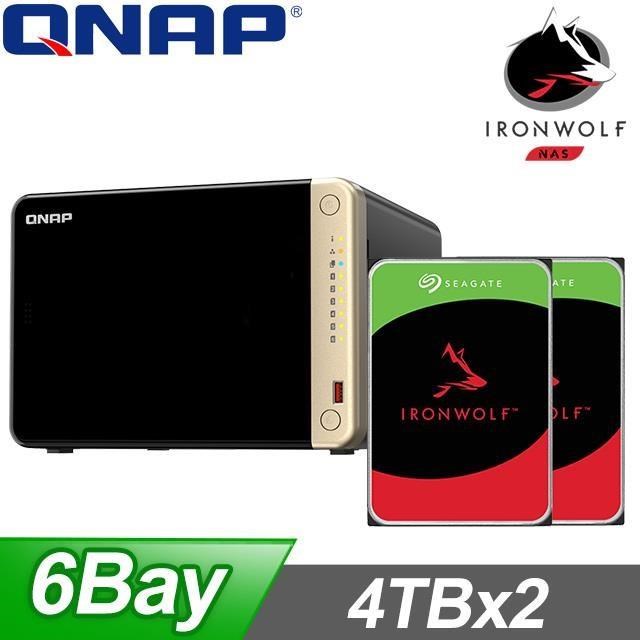 〈促銷組合〉QNAP TS-664-8G NAS+Seagate 那嘶狼 4TB(X2)