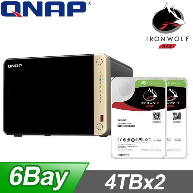 〈促銷組合〉QNAP TS-664-8G NAS+Seagate 那嘶狼Pro 4TB(X2)