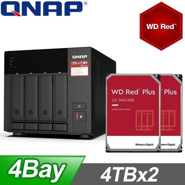 〈促銷組合〉QNAP TS-473A-8G NAS+WD 紅標 Plus 4TB(X2)