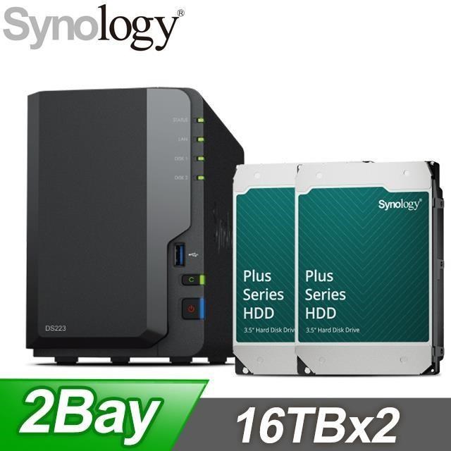 〈鈔省價〉Synology DS223 2Bay NAS+Synology HAT3310 PLUS 16TB NAS硬碟(X2)