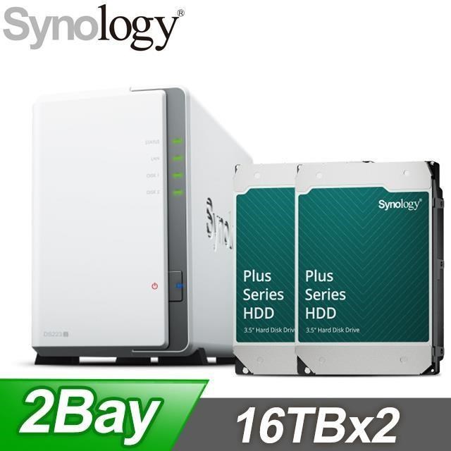 〈鈔省價〉Synology DS223j 2Bay NAS+Synology HAT3310 PLUS 16TB NAS硬碟(X2)