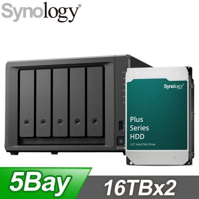 〈鈔省價〉Synology DS1525+ 5Bay NAS+Synology HAT3310 PLUS 16TB NAS硬碟(X2)