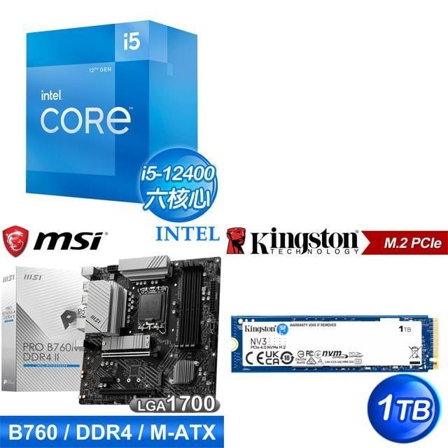 〈鈔省價〉i5-12400+微星 PRO B760M-A DDR4 II MATX主機板+金士頓 NV3 1TB SSD