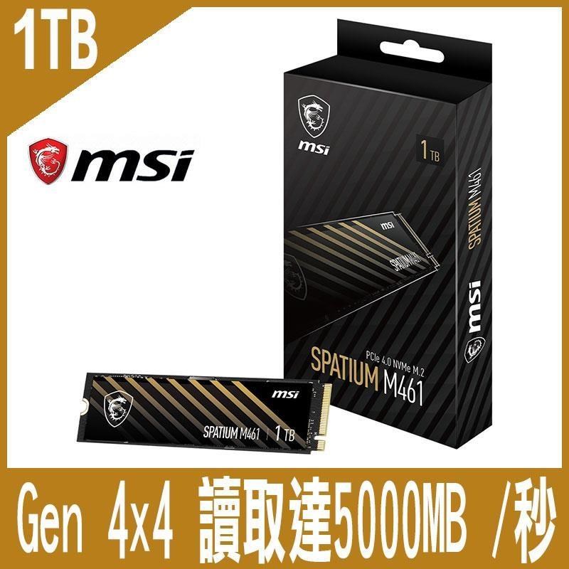 MSI微星 SPATIUM M461 1TB PCIe 4.0 NVMe M.2 SSD-限時促銷