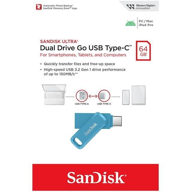 SanDisk 64GB 64G Ultra GO TYPE-C SDDDC3 海岸藍 USB 雙用隨身碟