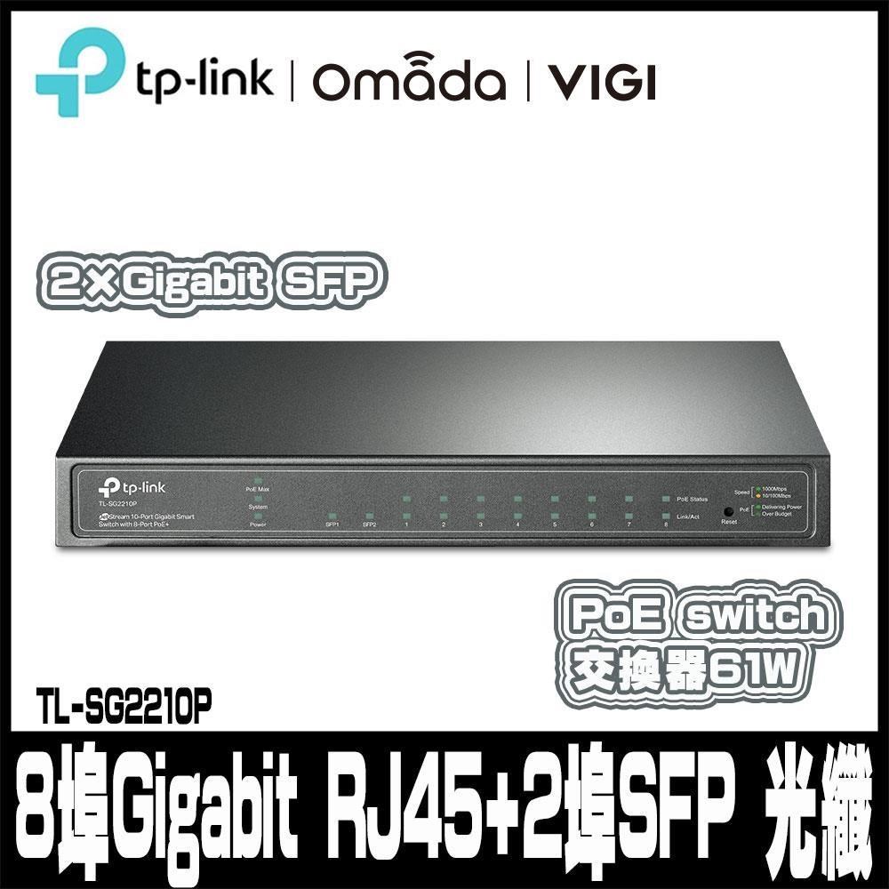 限量促銷TP-Link TL-SG2210P 10埠 8埠Gigabit RJ45+2埠SFP 光纖埠智慧型