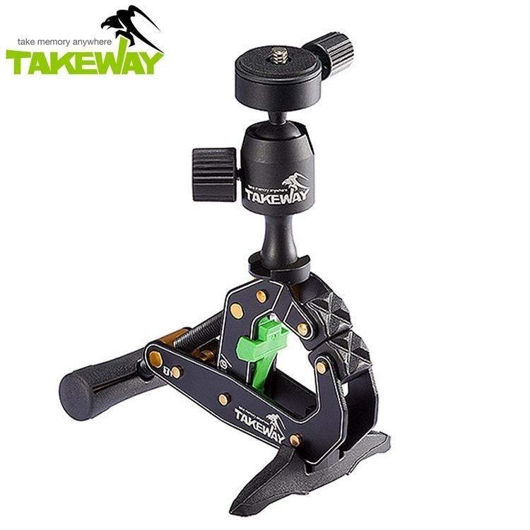 台灣製TAKEWAY航太鋁合金鉗式腳架T1-E(單機版)鉗腳架 適單眼相機GoPro攝錄影機