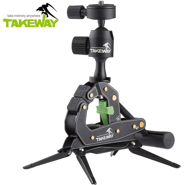 台灣製360度萬能TAKEWAY鉗式腳架T1+鉗式腳架Plus(含G1腳架.相機夾.手機夾)
