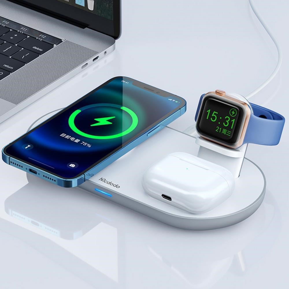 【Mcdodo】三合一 磁吸無線充電盤充電器充電座 耳機手錶手機支架 飛船 麥多多
